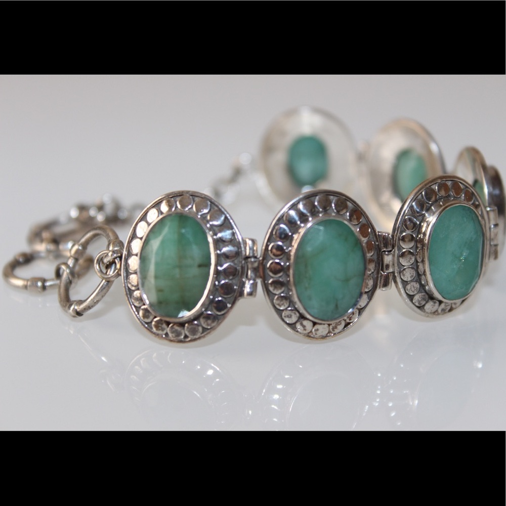 Sterling Silver Emerald Toggle Lock Bracelet - image 4